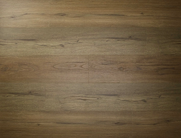 Rustic brown LVT wood flooring with natural grain and knots.