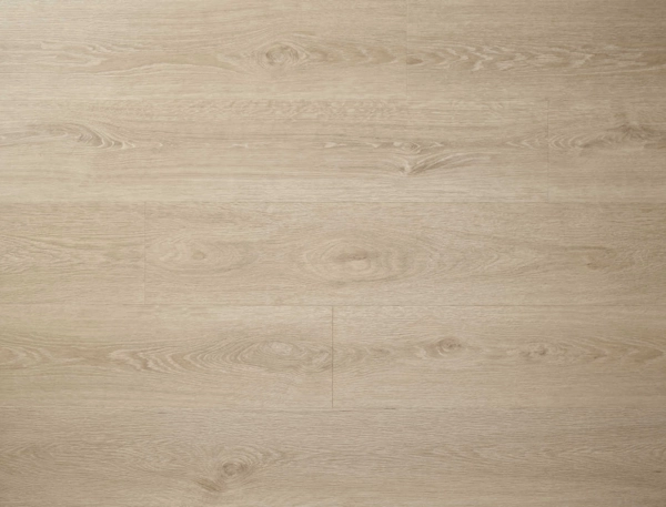 Light beige LVT wood flooring with subtle grain and knots.