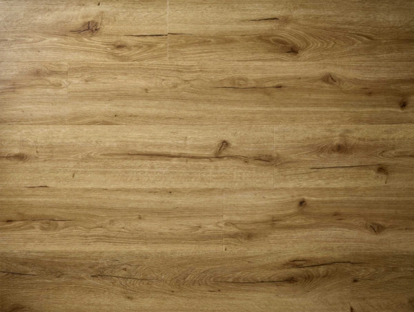 Light brown LVT wood flooring with horizontal grain and rustic knots.